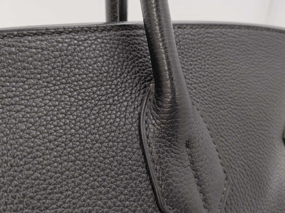 HERMES Shoulder Birkin Bag, Black, M Stamp, G Hardware, Taurillon Clemence Leather, Handbag