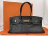 HERMES Shoulder Birkin Bag, Black, M Stamp, G Hardware, Taurillon Clemence Leather, Handbag