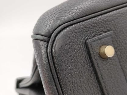HERMES Shoulder Birkin Bag, Black, M Stamp, G Hardware, Taurillon Clemence Leather, Handbag