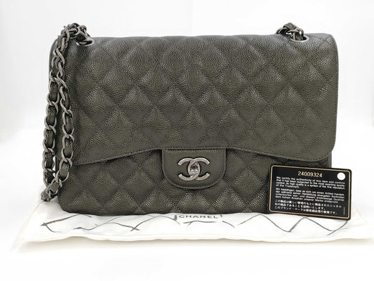 CHANEL Matelasse 30 Double Chain Shoulder Bag in Black Caviar Leather with Double Flap, A58600 24009324