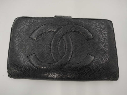 CHANEL Coco Mark Bi-fold Wallet, Caviar, G Hardware, Black, 3651041