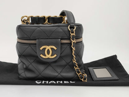 CHANEL Matelasse Chain Vanity Lamb G Hardware Black Shoulder Bag CPX8P2AH