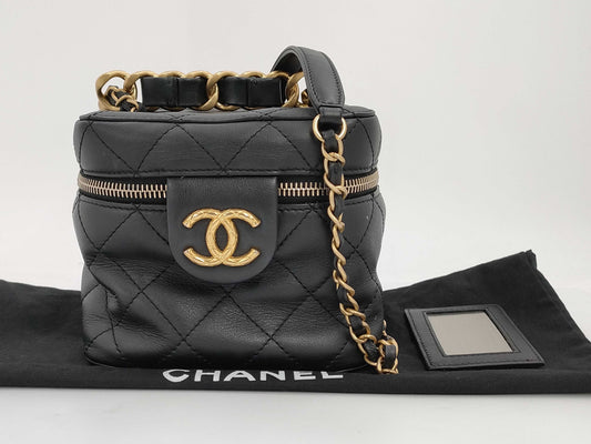 CHANEL Matelasse Chain Vanity Lamb G Hardware Black Shoulder Bag CPX8P2AH