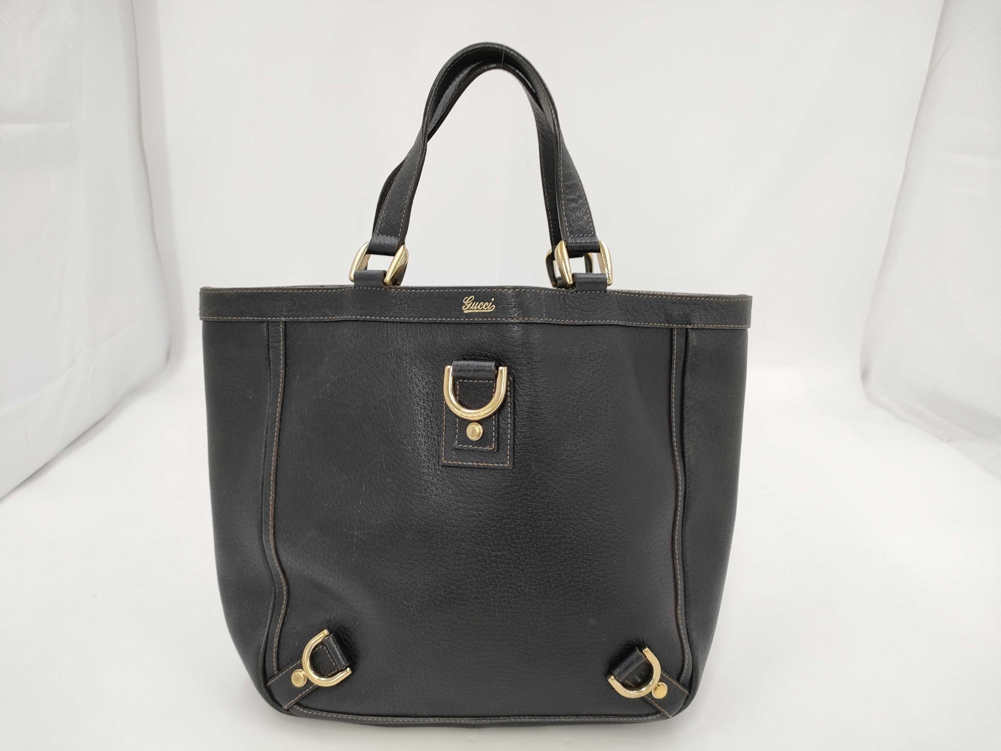 GUCCI Abbey Leather Handbag Black Tote Bag