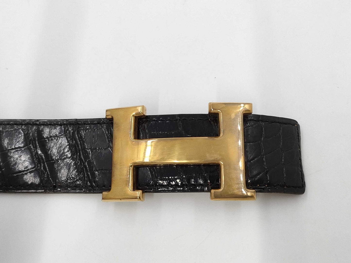 HERMES Constance H Belt, Black Crocodile, 〇L Stamped