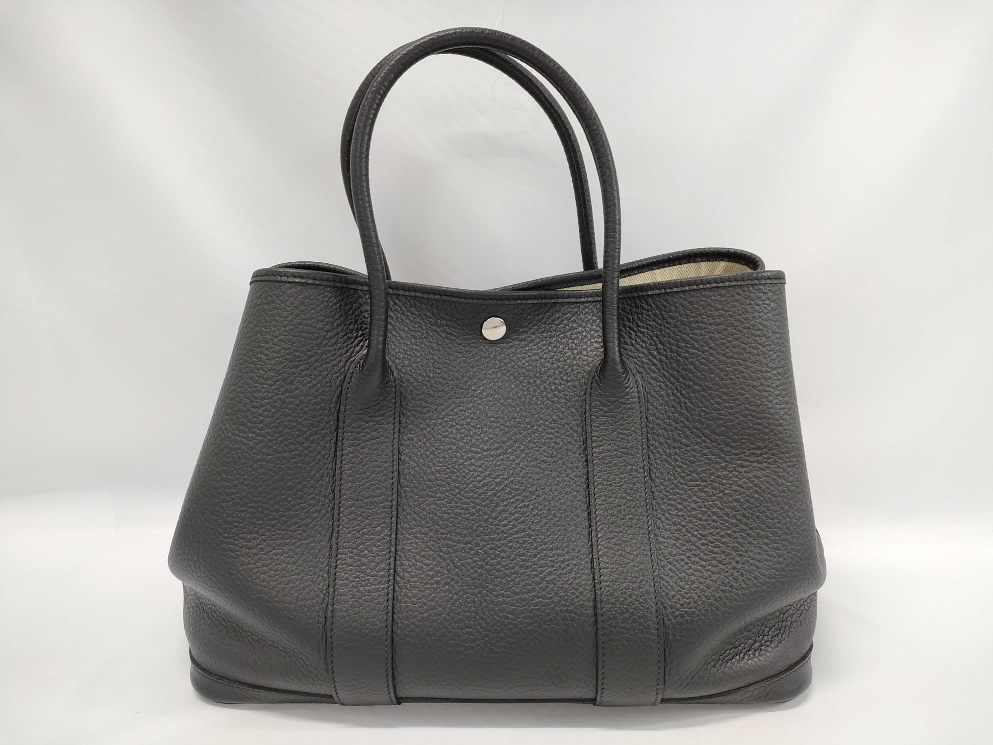 HERMES Garden Party 36 Black T Stamp Tote Bag
