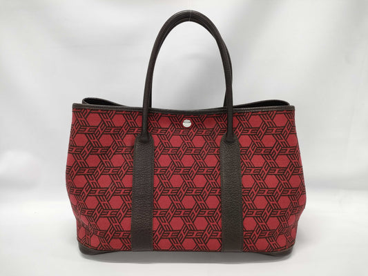 HERMES Garden Party PM 36 Toile Seau H Bordeaux Brown with Silver Hardware and K Stamp