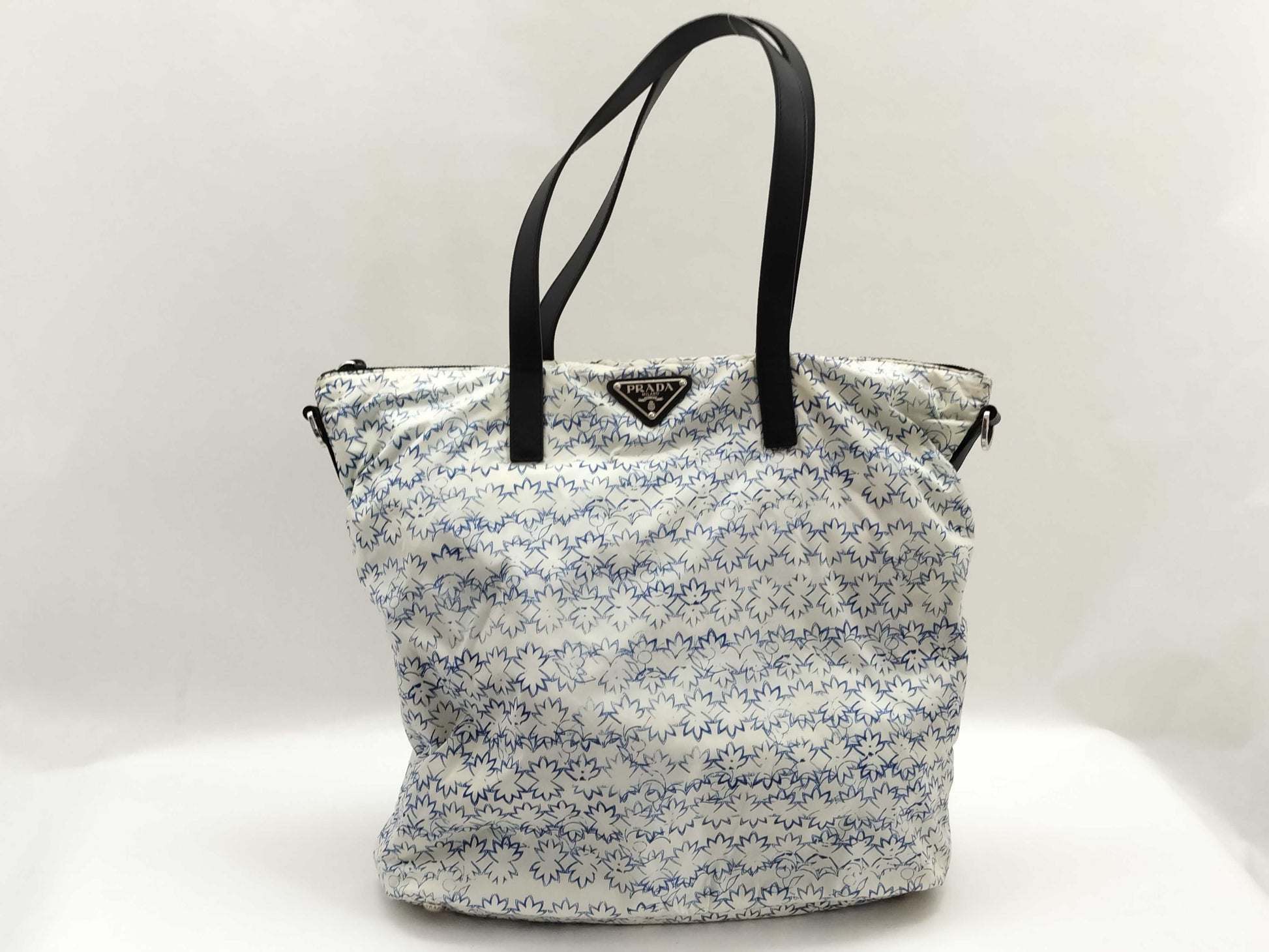 PRADA PRADA 2240003405695 2-way Floral Print Tote Bag, White