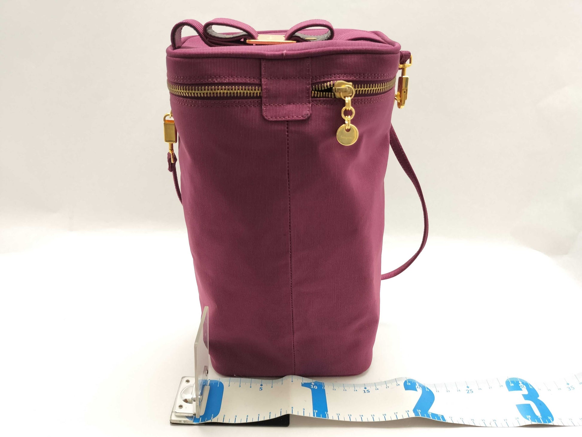 Salvatore Ferragamo Vara 2-Way Handbag, Shoulder Bag, Cylindrical, Bordeaux, Box, Purple GD Hardware