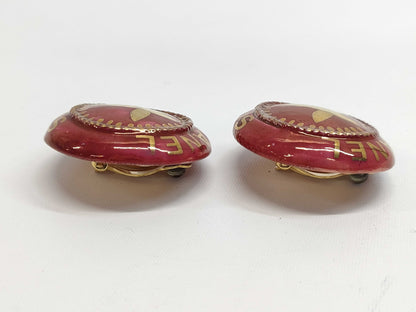 CHANEL CHANEL Logo Round Earrings Bordeaux GD Hardware Engraved 97P Earrings