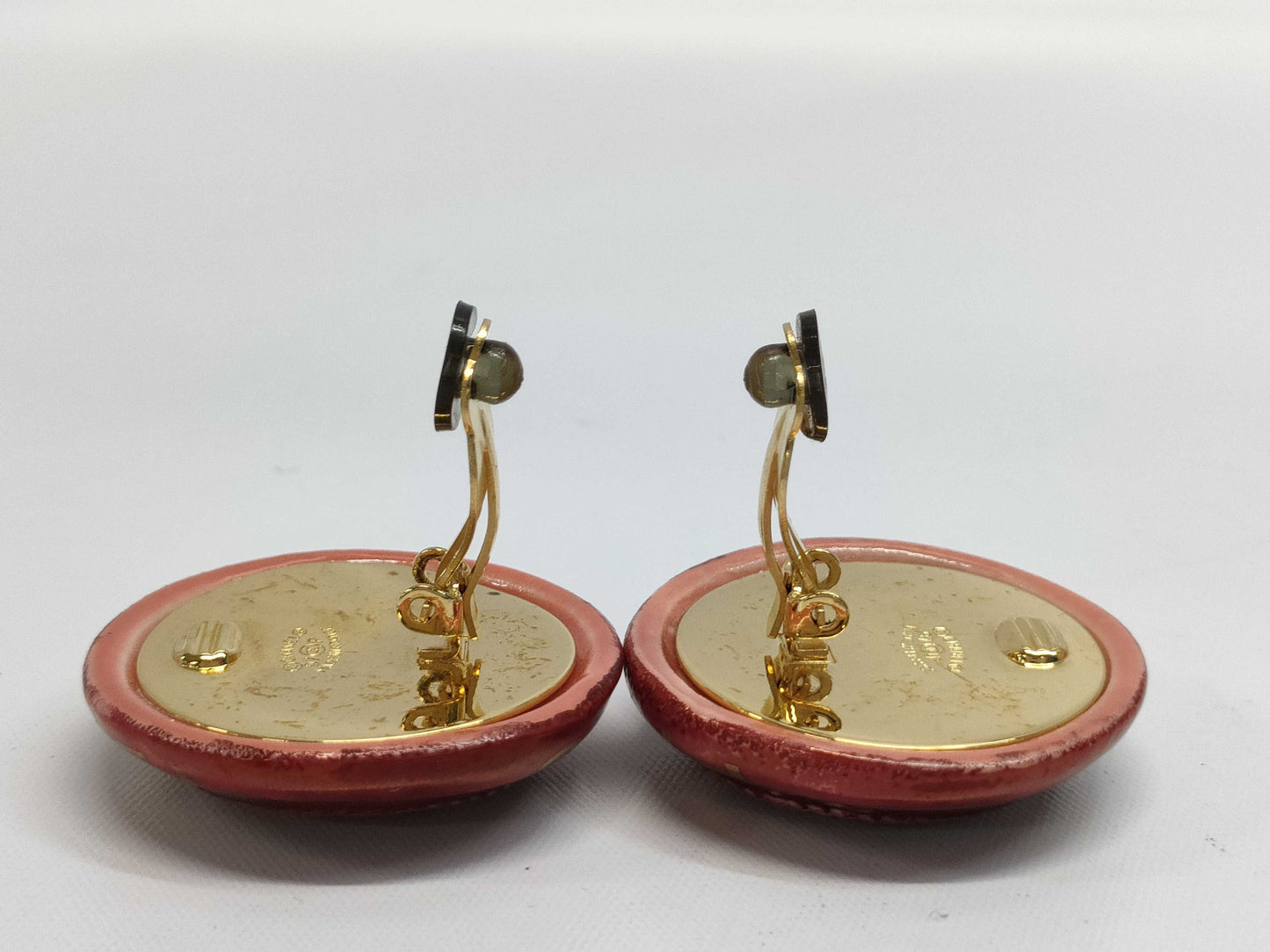 CHANEL CHANEL Logo Round Earrings Bordeaux GD Hardware Engraved 97P Earrings