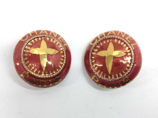 CHANEL CHANEL Logo Round Earrings Bordeaux GD Hardware Engraved 97P Earrings