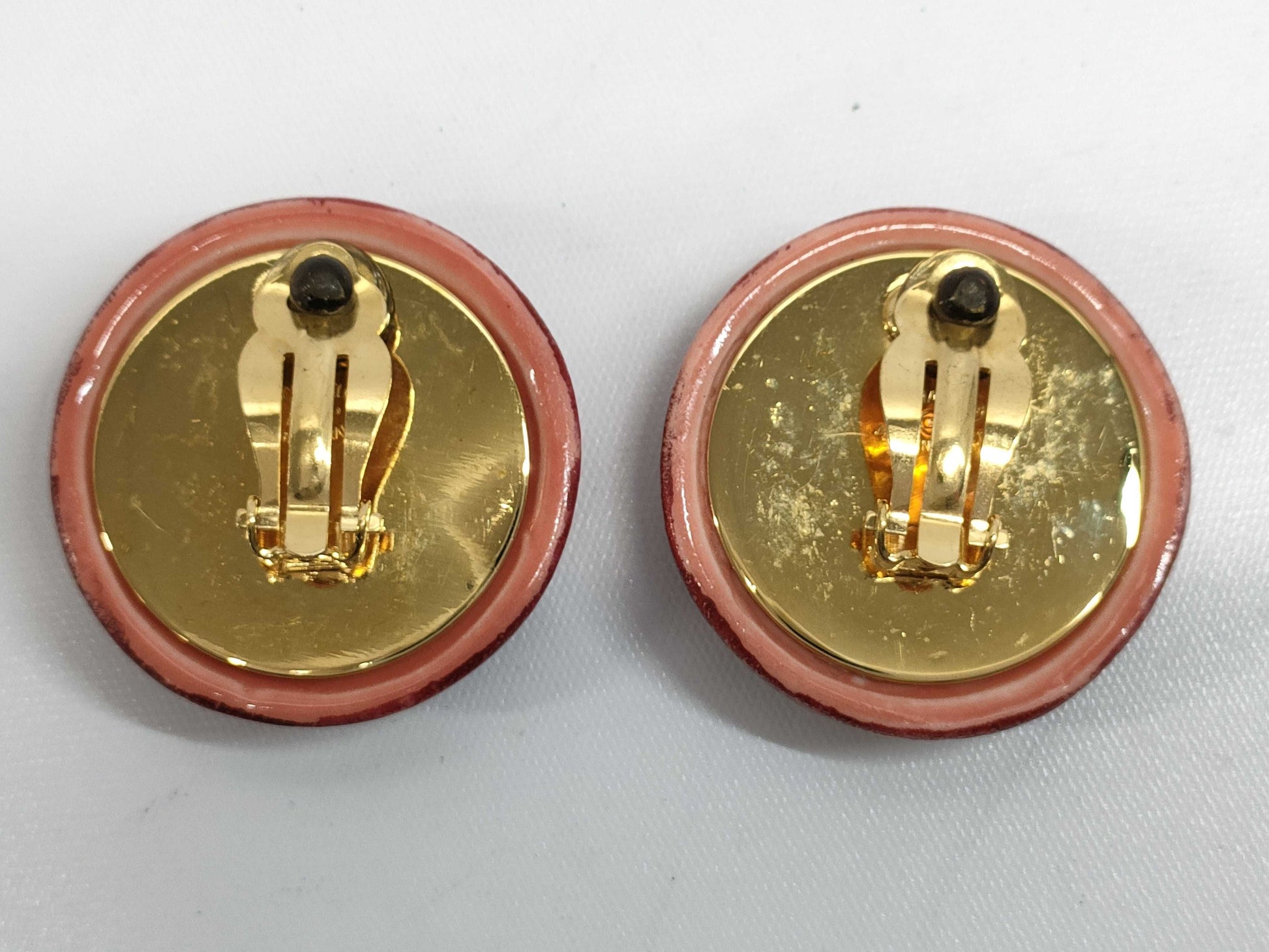 CHANEL CHANEL Logo Round Earrings Bordeaux GD Hardware Engraved 97P Earrings