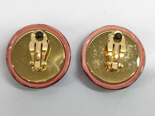CHANEL CHANEL Logo Round Earrings Bordeaux GD Hardware Engraved 97P Earrings