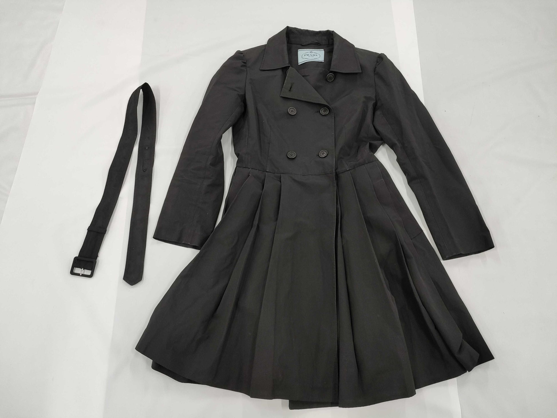 PRADA PRADA Prada Nylon Coat with Belt, Size 38, Black Coat