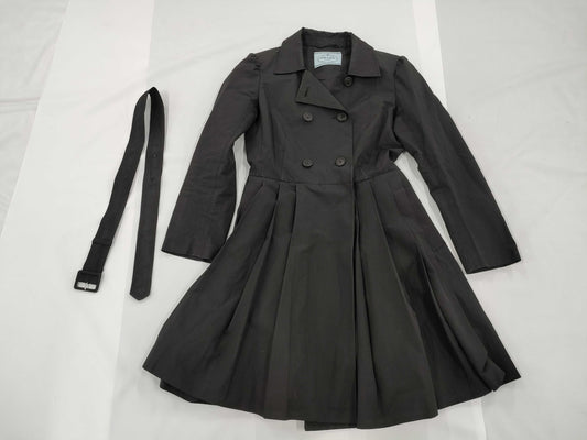 PRADA PRADA Prada Nylon Coat with Belt, Size 38, Black Coat