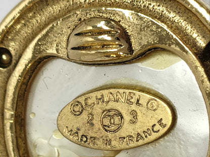 HERMES Chanel Coco Mark 23 Faux Pearl Gold Earrings