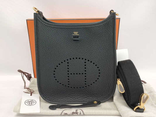 HERMES Evelyn TPM Taurillon Clemence Black GP K Stamped Shoulder Bag