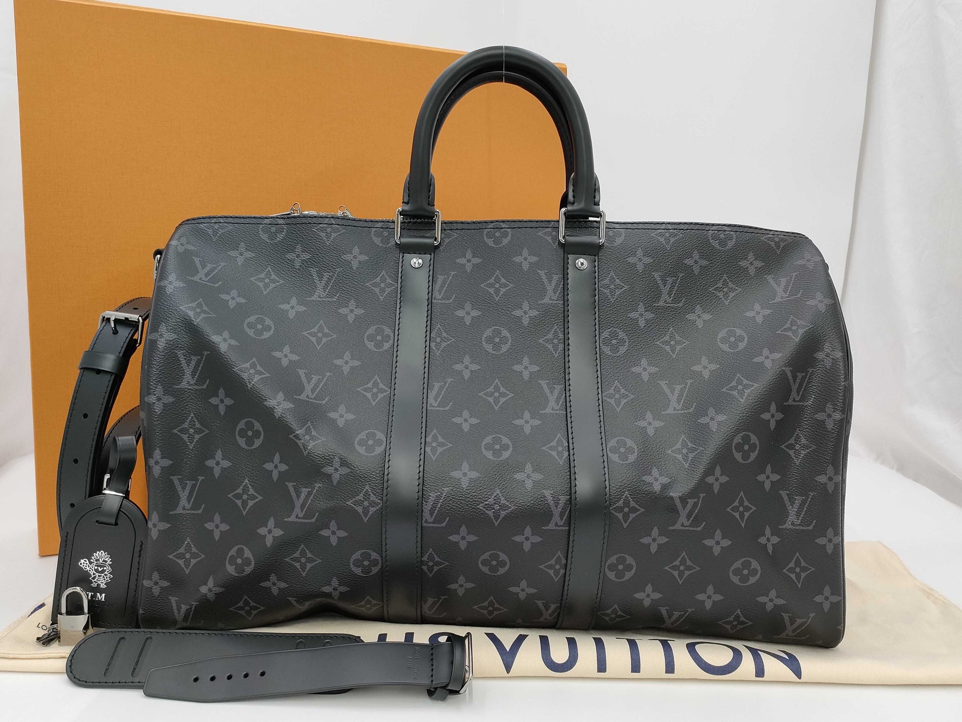 LOUIS VUITTON Monogram Eclipse Keepall Bandouliere 45 M40569 Boston Bag