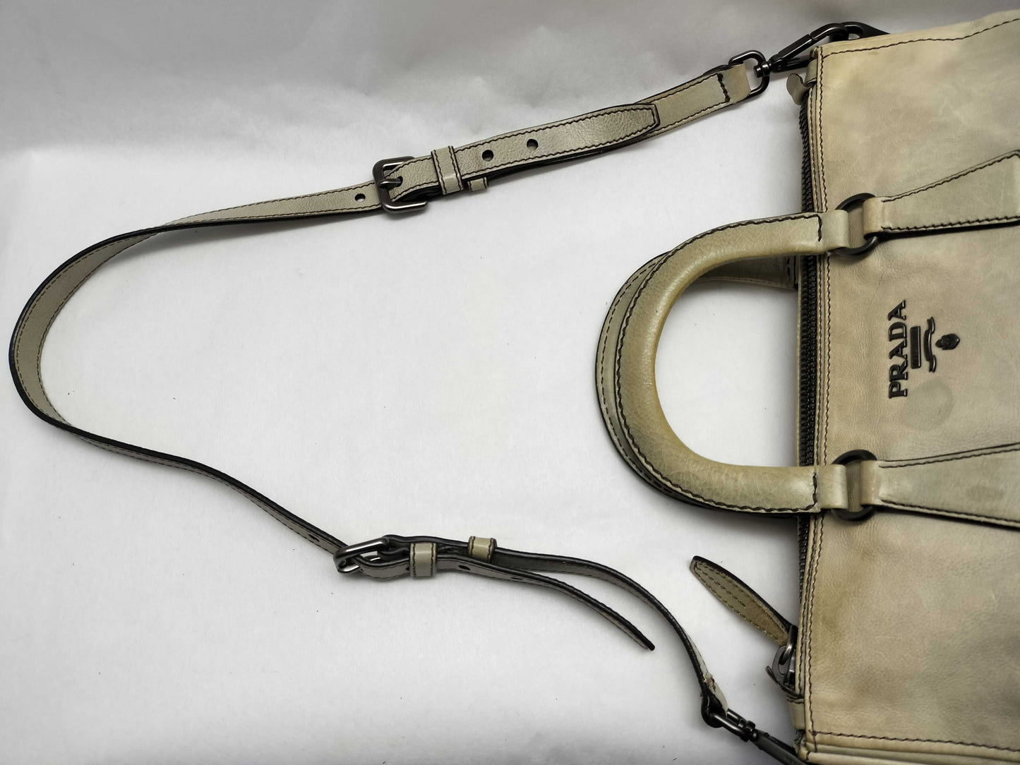 PRADA 2-Way Handbag with Strap, Gray Gradient Leather Handbag