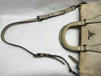 PRADA 2-Way Handbag with Strap, Gray Gradient Leather Handbag