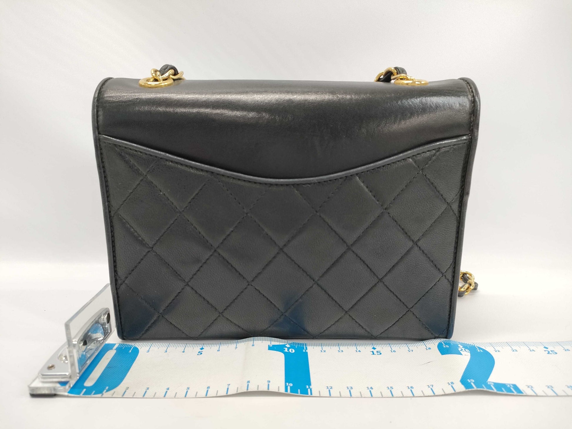 CHANEL Lambskin Matelasse Single Flap Shoulder Bag with Chain, Black, W20cm