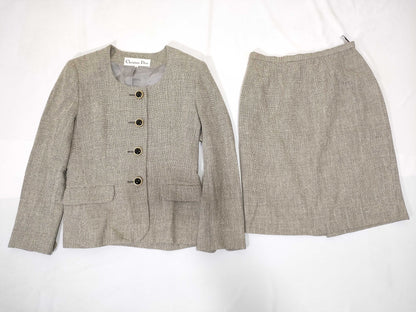 Dior Christian Dior Tweed Set with Gold Buttons and Logo Engraving, Jacket, Skirt, and Other Apparel
