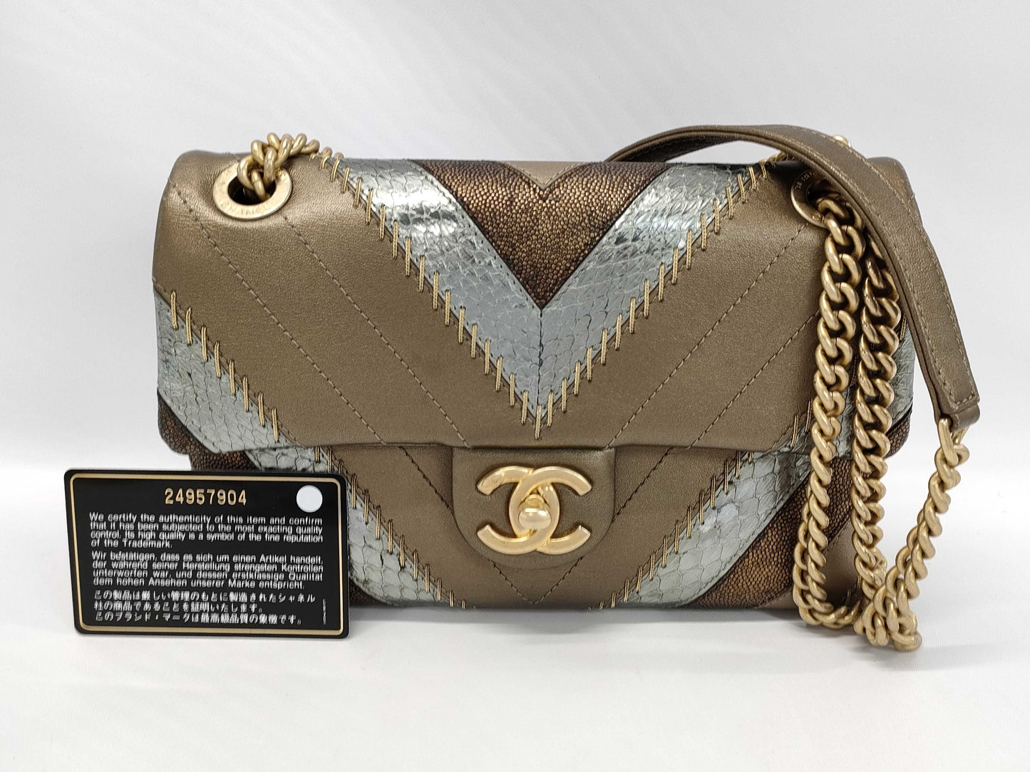CHANEL Matelasse Chain Shoulder Python Shoulder Bag