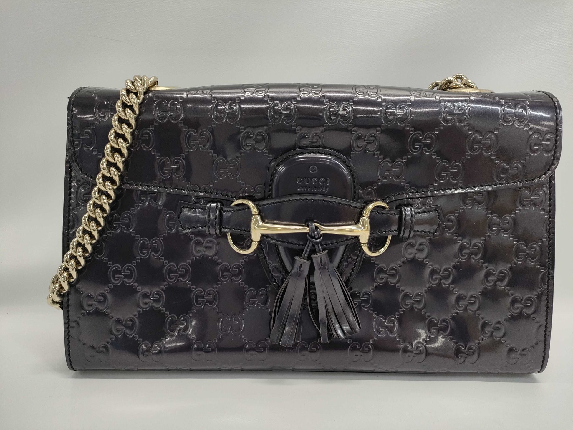 GUCCI Horsebit Chain Shoulder Bag 295402 Enamel Purple