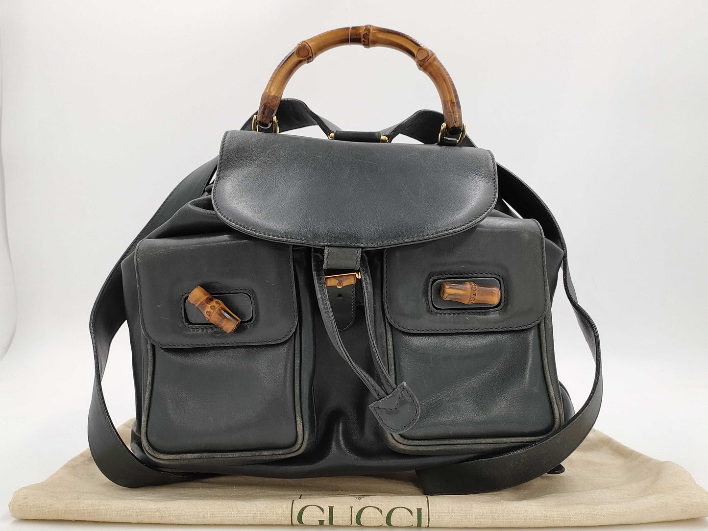 GUCCI 003 2058 Bamboo Leather Backpack