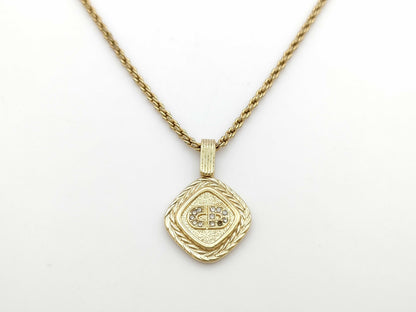 Dior CD Logo Rhinestone Square Necklace Gold Necklace