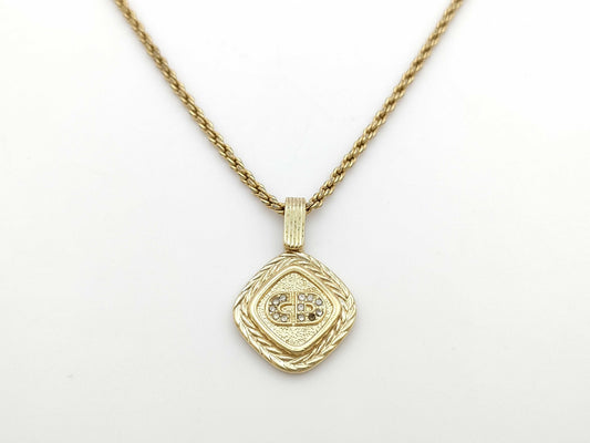Dior CD Logo Rhinestone Square Necklace Gold Necklace