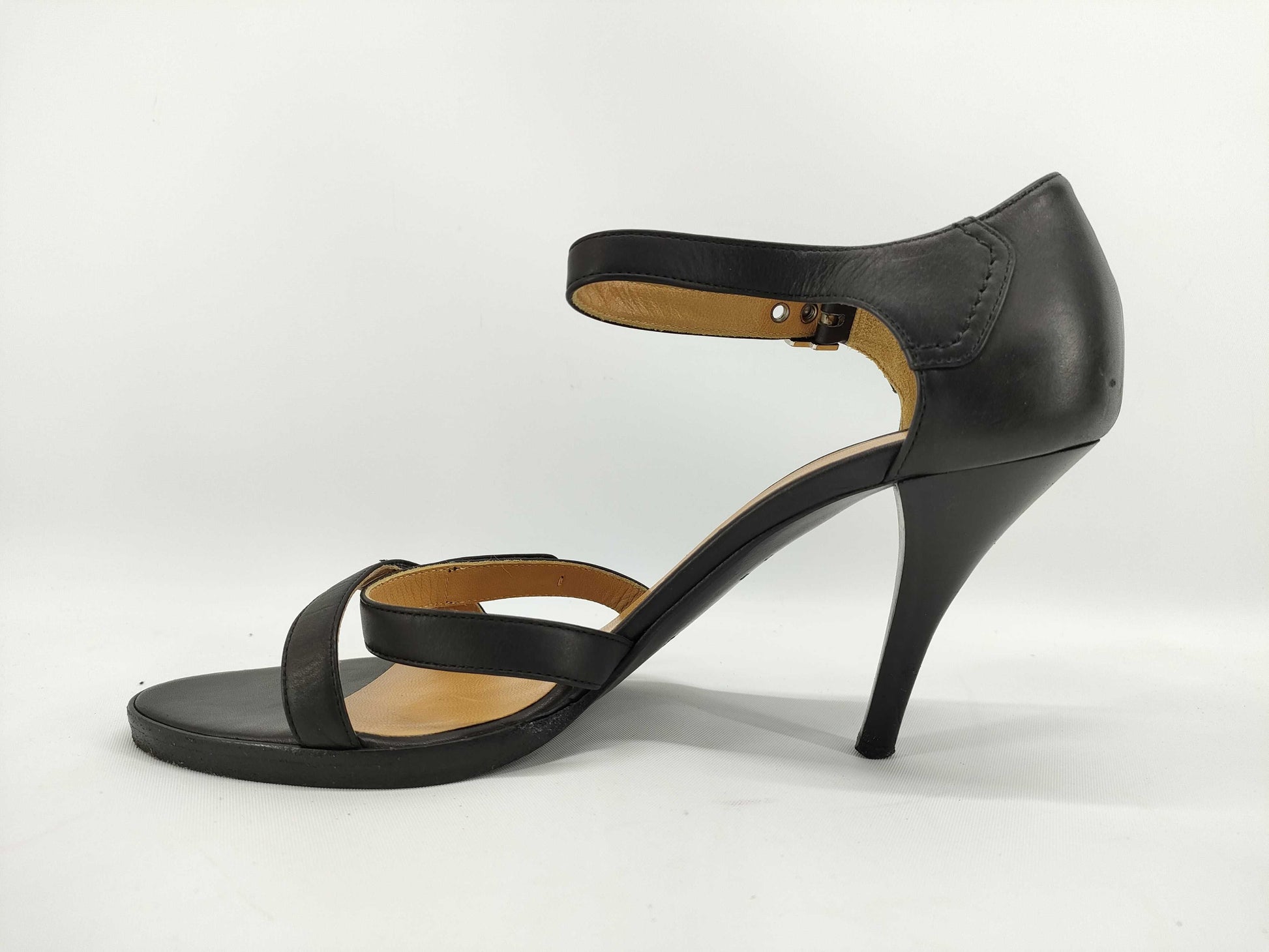 HERMES HERMES Pumps Sandals Heel Strap Leather Black Size 36 Pumps