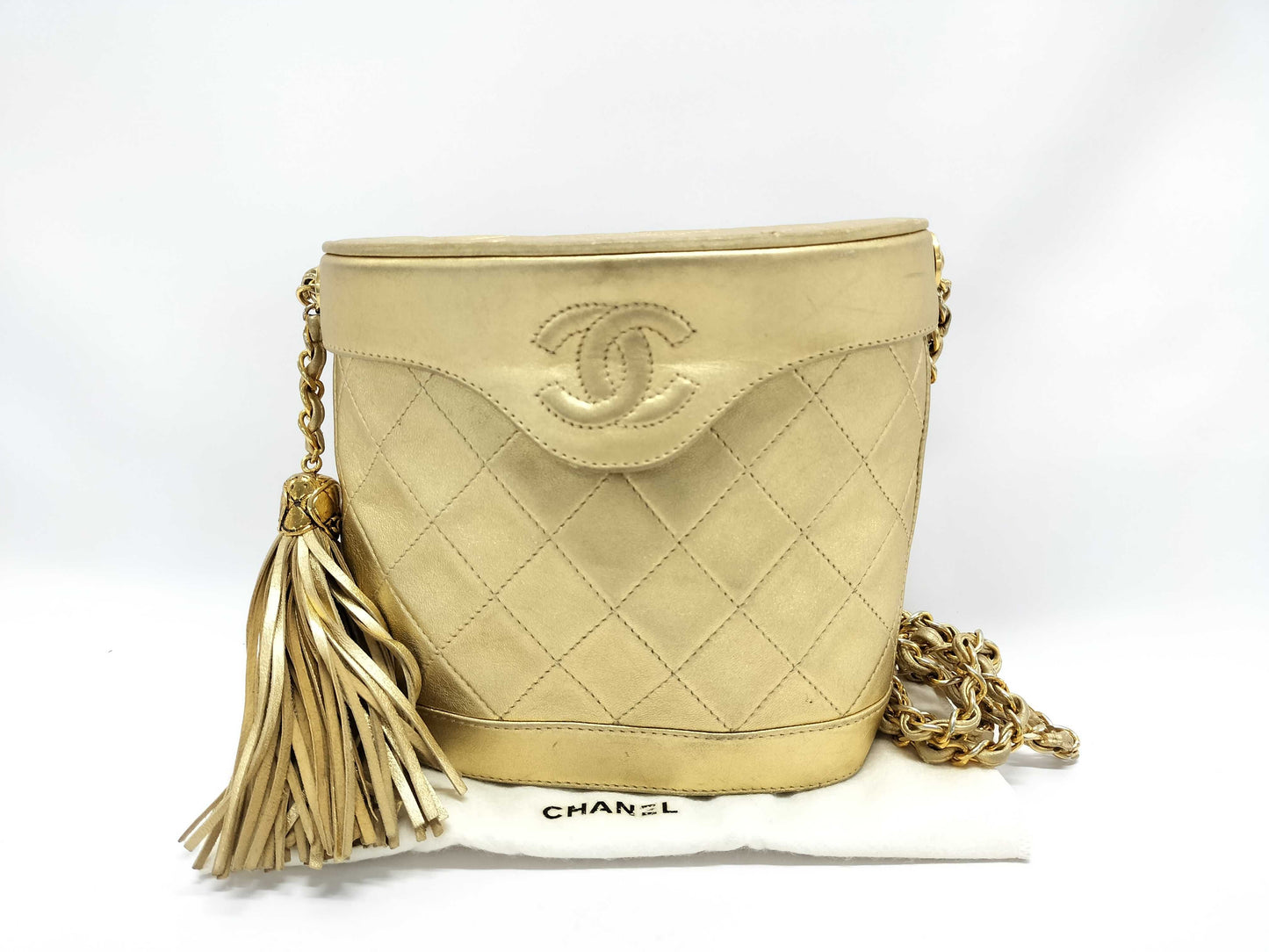 CHANEL Matelasse Fringe Chain Shoulder Bag in Gold