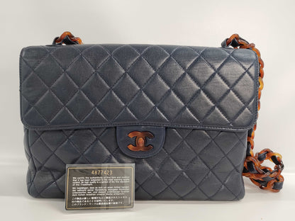 CHANEL Matelasse Plastic Chain Shoulder Bag in Navy