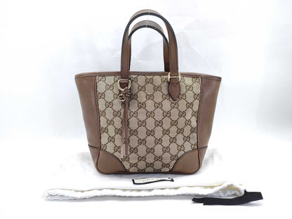 GUCCI GG Canvas GUCCI Beige x Brown GG Canvas Leather Small Tote Z6650 Tote Bag
