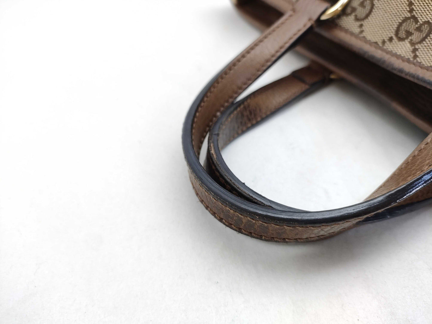 GUCCI GG Canvas GUCCI Beige x Brown GG Canvas Leather Small Tote Z6650 Tote Bag