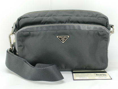 PRADA Nylon Prada Tessuto x Leather Shoulder Bag Black Shoulder Bag