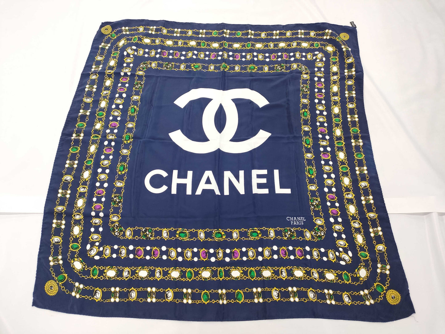 CHANEL Silk Scarf Navy