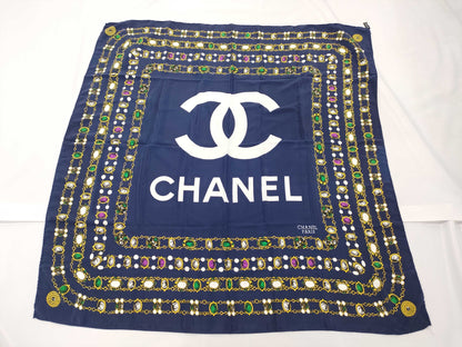 CHANEL Silk Scarf Navy