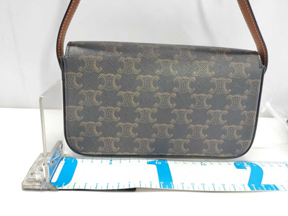 CELINE Claude Triomphe Shoulder Bag 194142/Black x Tan/Triomphe Canvas Shoulder Bag