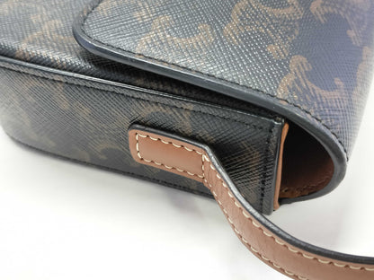CELINE Claude Triomphe Shoulder Bag 194142/Black x Tan/Triomphe Canvas Shoulder Bag