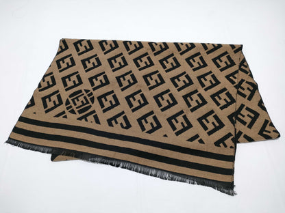 FENDI Zucca Pattern Scarf, 65% Cashmere, 35% Silk