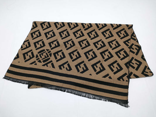 FENDI Zucca Pattern Scarf, 65% Cashmere, 35% Silk