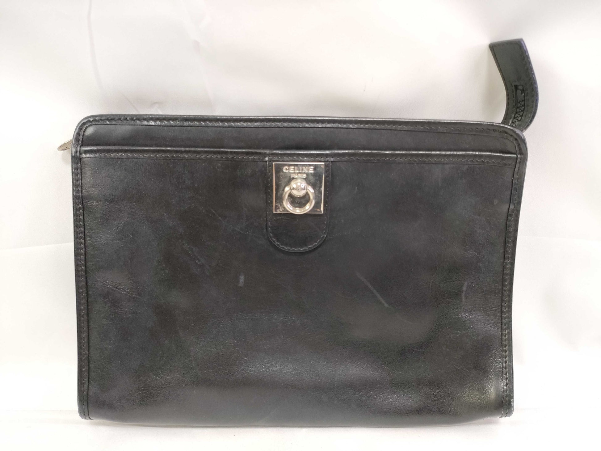 CELINE Gancini Clutch Bag in Black Leather