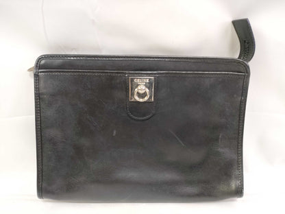 CELINE Gancini Clutch Bag in Black Leather