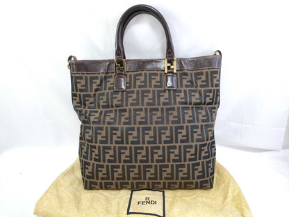 FENDI Zucca Canvas Leather Tote Bag