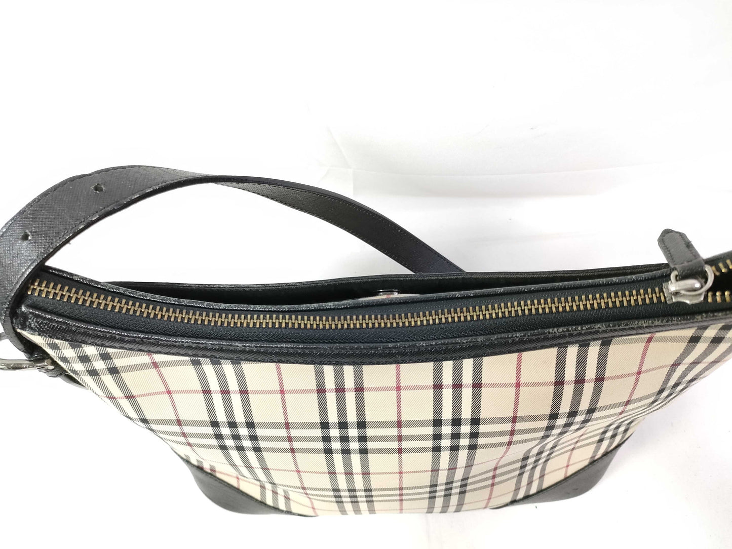 BURBERRY Nova Check Canvas Black Leather Shoulder Bag