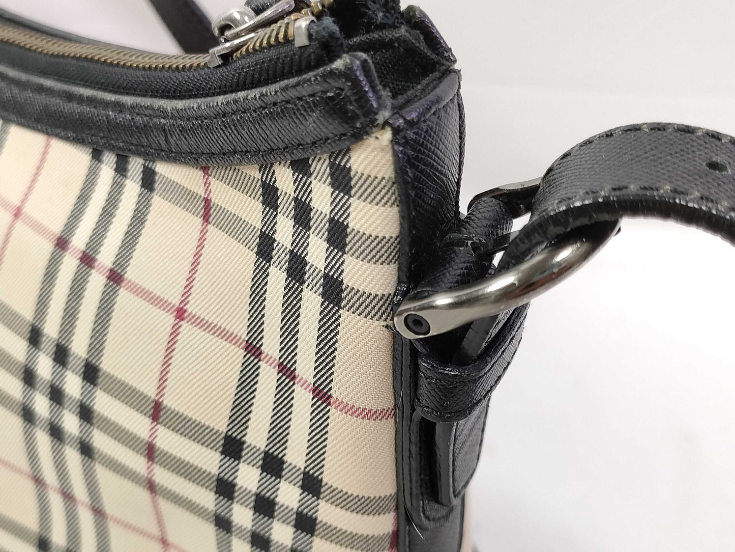 BURBERRY Nova Check Canvas Black Leather Shoulder Bag