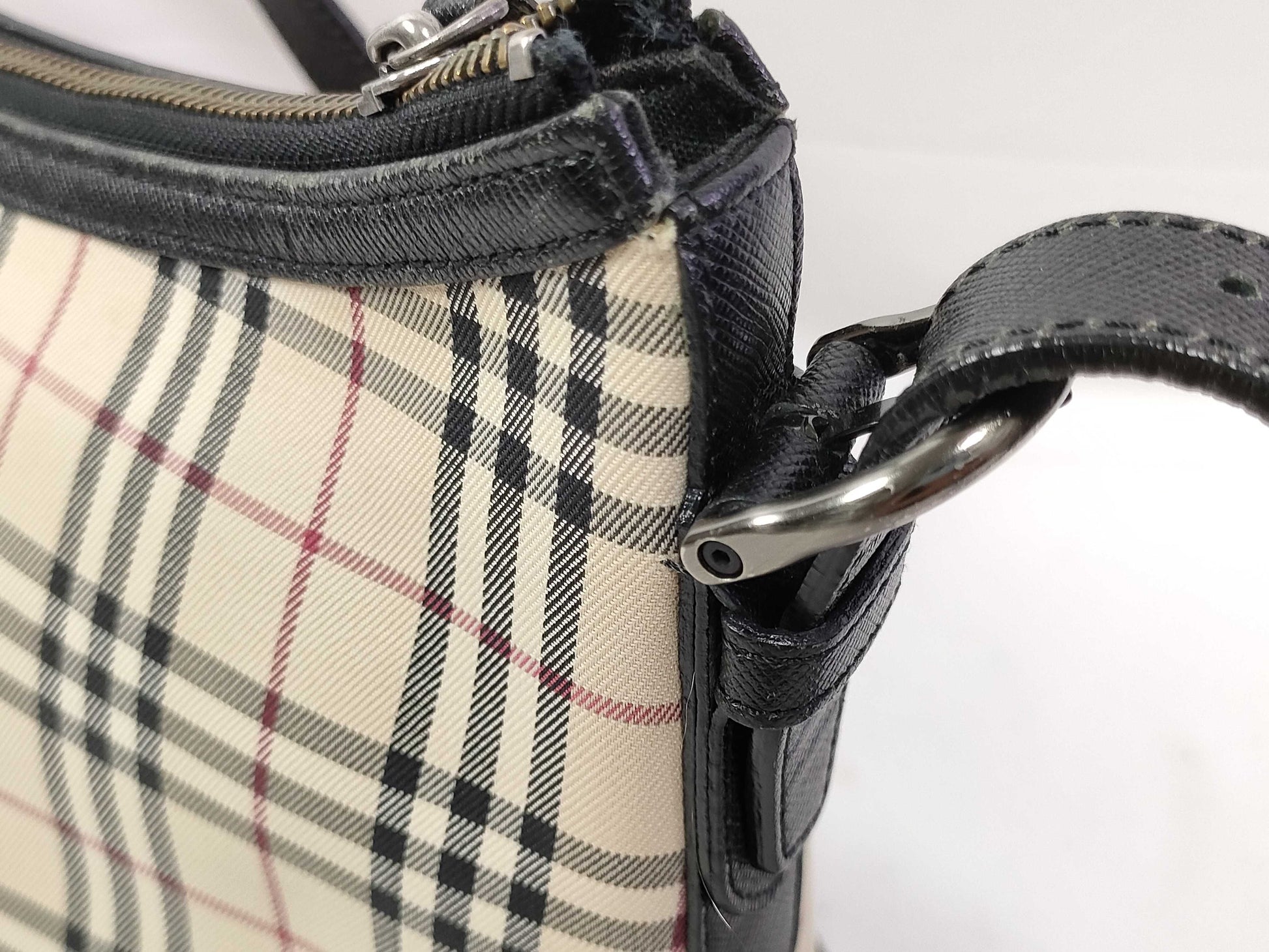 BURBERRY Nova Check Canvas Black Leather Shoulder Bag